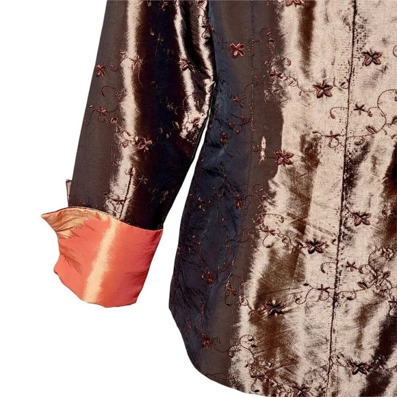 Asian Bronze Satin Women's Oriental Lined Jacket Imperial Inspired Size Medium - Picture 8 of 15